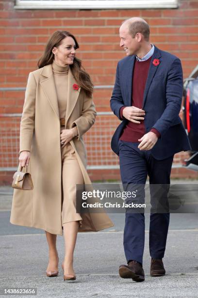 Catherine, Princess of Wales and Prince William, Prince of Wales arrive at "The Street" community hub on November 03, 2022 in Scarborough, England....