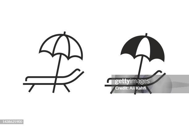 ilustrações de stock, clip art, desenhos animados e ícones de sunbed and beach umbrella icon - cadeira de recosto