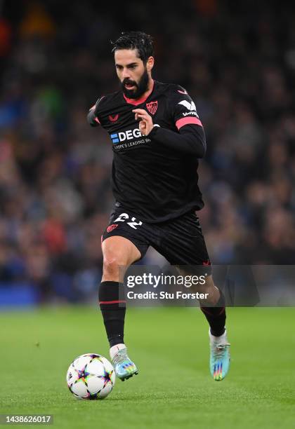 Isco of Sevilla FC in action during the UEFA Champions League group G match between Manchester City and Sevilla FC at Etihad Stadium on November 02,...