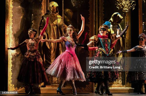 The cast perform Masquerade during a production media call for "Phantom of the Opera" at Melbourne Arts Centre on November 03, 2022 in Melbourne,...