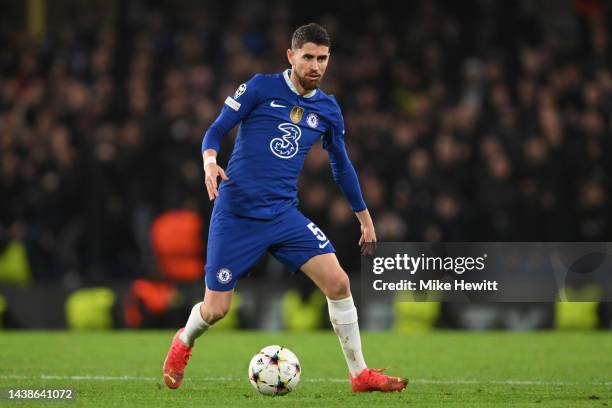 Jorginho of Chelsea in action during the UEFA Champions League group E match between Chelsea FC and Dinamo Zagreb at Stamford Bridge on November 02,...