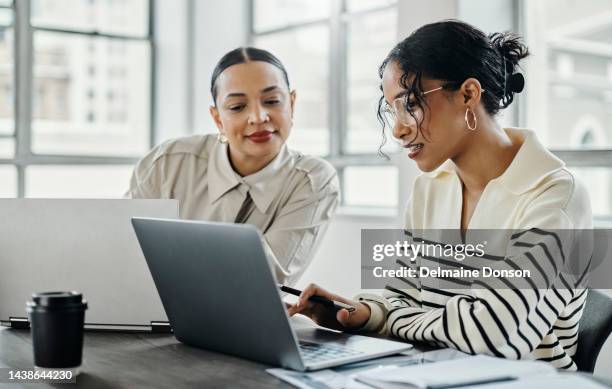 planning, startup and laptop of business women for digital marketing, website ecommerce analysis or online social media strategy. young, empowerment people on pc technology for coworking productivity - media strategy stock pictures, royalty-free photos & images