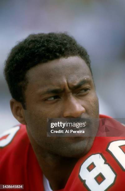 Wide Receiver Andre Rison of the Atlanta Falcons appears in the The Pro Football Hall of Fame Game between the San Diego Chargers vs The Atlanta...