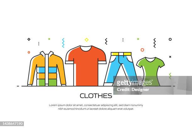 clothes related line style banner design für webseite, überschrift, broschüre, jahresbericht und buchcover - denim jacket stock-grafiken, -clipart, -cartoons und -symbole
