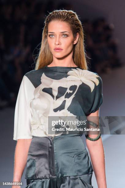 The model Ana Beatriz Barros walks the runway during the Animale show during Sao Paulo Fashion Week Summer 2013/2014 SPFW on March 18, 2013 in Sao...