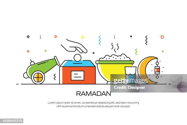 ramadan related line style banner design for web page, headline, brochure, annual report and book cover - kuwait landmark stock illustrations