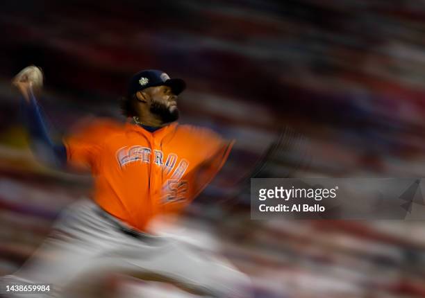 Cristian Javier of the Houston Astros delivers a pitch against the Philadelphia Phillies during the fifth inning in Game Four of the 2022 World...