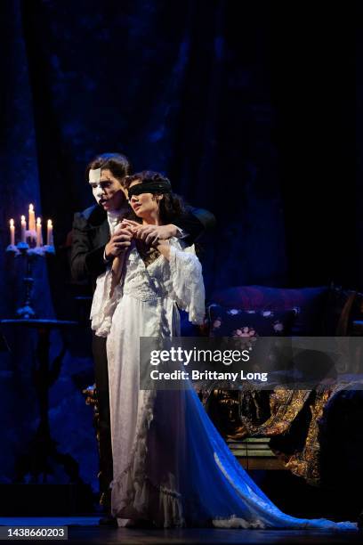 Josh Piterman plays the role of the Phantom and Amy Manford the role of Christine Daae during a production media call of the "Phantom of the Opera"...