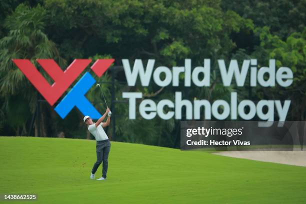 Cameron Champ of United States plays a shot on the 9th hole during the first round of the World Wide Technology Championship at Club de Gold El...