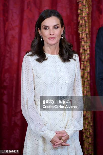 Queen Letizia of Spain hosts an official lunch for the President of Paraguay Mario Abdo Benitez and wife Silvana Lopez Moreira at the Royal Palace on...