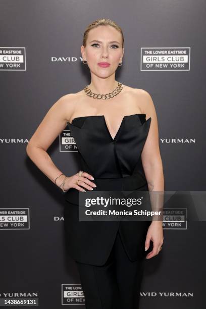 Scarlett Johansson attends an event hosted by David Yurman in support of Lower Eastside Girls Club at David Yurman 57th St on November 02, 2022 in...