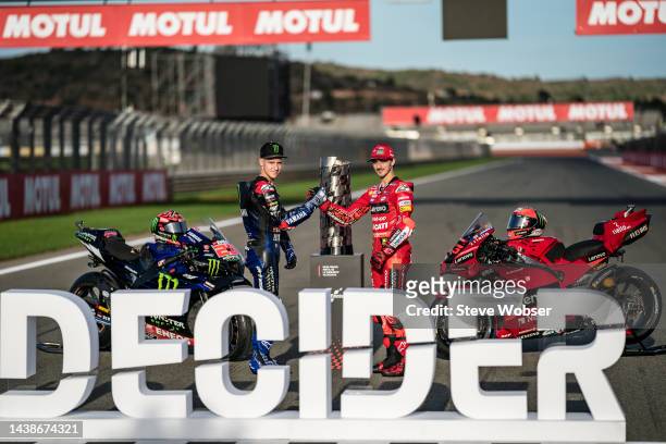 Title decider photo with Fabio Quartararo of France and Monster Energy Yamaha MotoGP and Francesco Bagnaia of Italy and Ducati Lenovo Team on the...