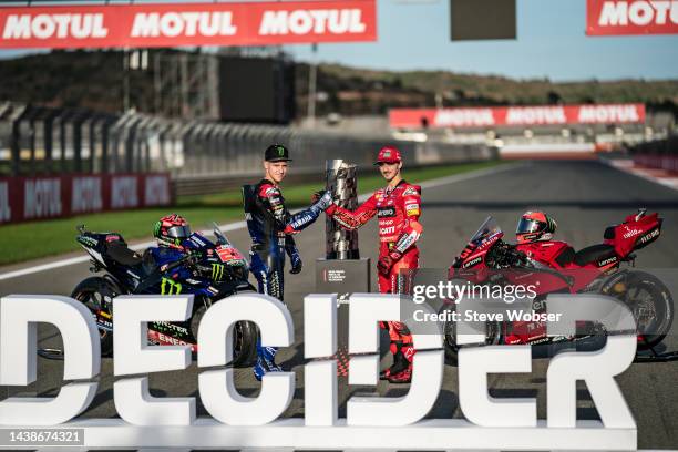 Title decider photo with Fabio Quartararo of France and Monster Energy Yamaha MotoGP and Francesco Bagnaia of Italy and Ducati Lenovo Team on the...