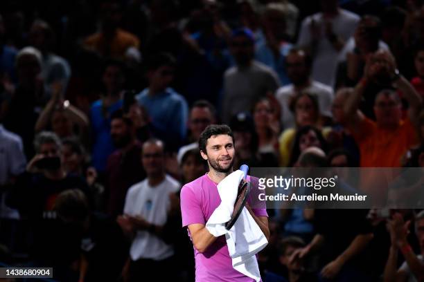 Gilles Simon of France reacts after loosing his men's single third round match against Felix Auger Aliassime of Canada and ending his carreer during...
