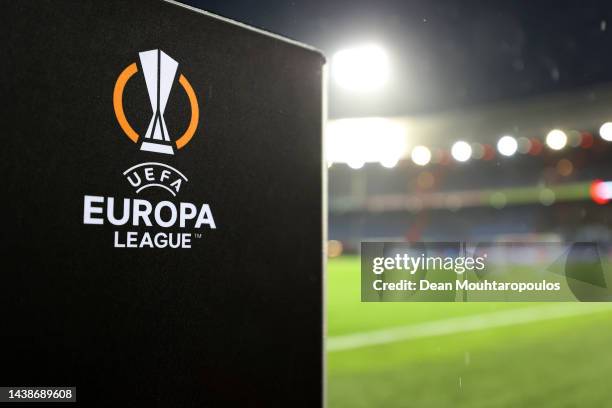 Europa League branding is seen inside the stadium prior to the UEFA Europa League group F match between Feyenoord and SS Lazio at Feyenoord Stadium...