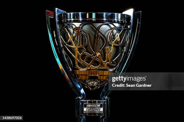 Detail view of the Bill France NASCAR Cup Series Championship trophy during the NASCAR Championship 4 Media Day at Phoenix Raceway on November 03,...