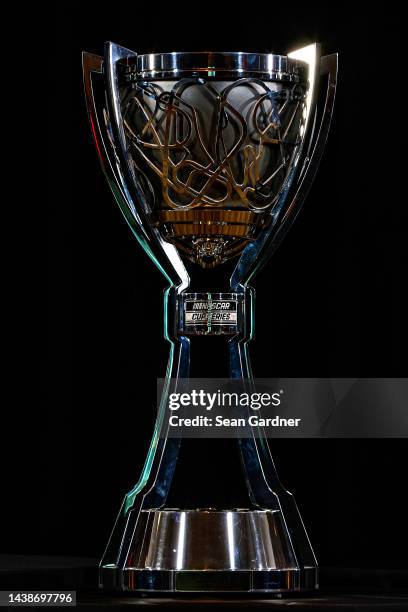 Detail view of the Bill France NASCAR Cup Series Championship trophy during the NASCAR Championship 4 Media Day at Phoenix Raceway on November 03,...