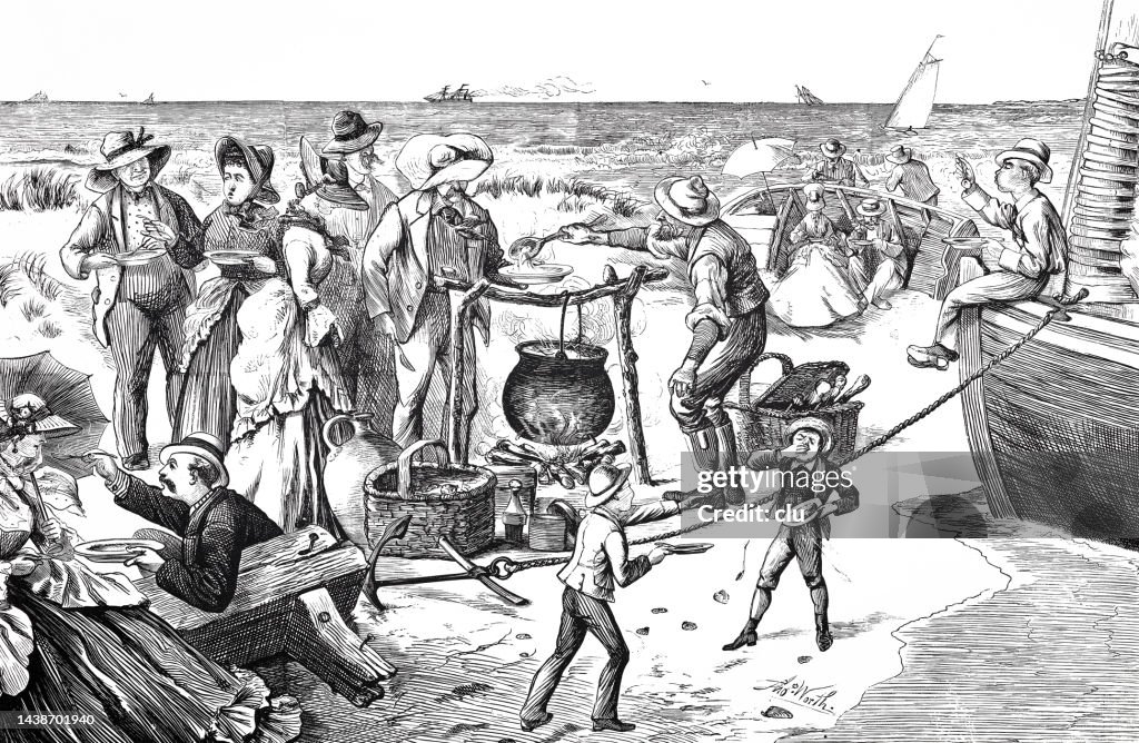 New York City, fire island leisure time, chowder party, 1873