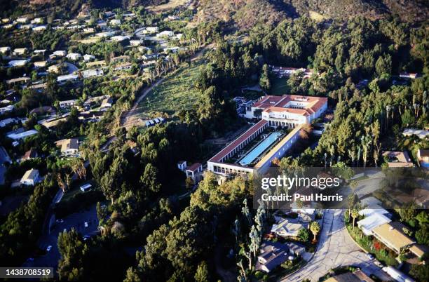 Helicopter photograph of The Getty Villa and surrounding home March 20, 1989 Pacific Palisades