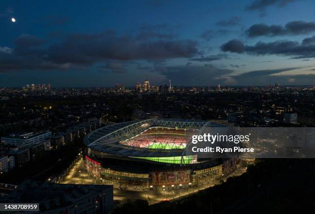 An aerial view of Emirates Stadium prior to the UEFA Europa League group A match between Arsenal FC and FC Zürich at Emirates Stadium on November 03,...