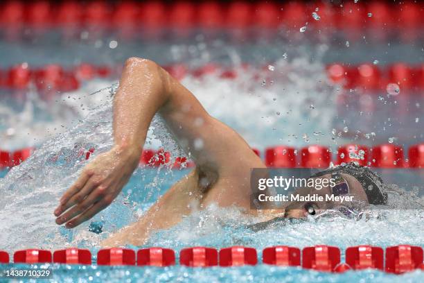 Duncan Scott of Great Britain competes in the Men's 400m Freestyle heats on Day 1 of the FINA Swimming World Cup 2022 Leg 3 at the Indiana University...