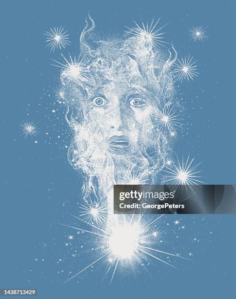 mystische frau und stars - tired woman stock-grafiken, -clipart, -cartoons und -symbole