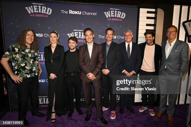 Weird Al Yankovic, Evan Rachel Wood, Daniel Radcliffe, Eric Appel, Rob Holmes, David Eilenberg, Colin Davis and Charlie Collier attend US Premiere Of...