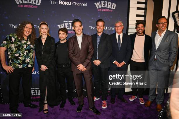Weird Al Yankovic, Evan Rachel Wood, Daniel Radcliffe, Eric Appel, Rob Holmes, David Eilenberg, Colin Davis and Charlie Collier attend US Premiere Of...