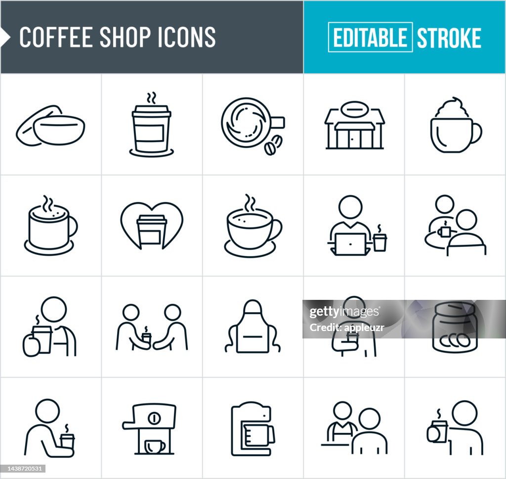 Coffee Shop Thin Line Icons - Editable Stroke