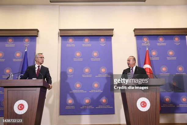 Turkish Foreign Minister Mevlüt Çavuşoğlu meets with NATO Secretary General Jens Stoltenberg on November 3, 2022 in Istanbul, Turkey.