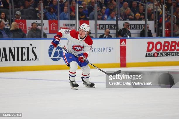 Christian Dvorak of the Montreal Canadiens skates against the St. Louis Blues at Enterprise Center on October 29, 2022 in St Louis, Missouri.
