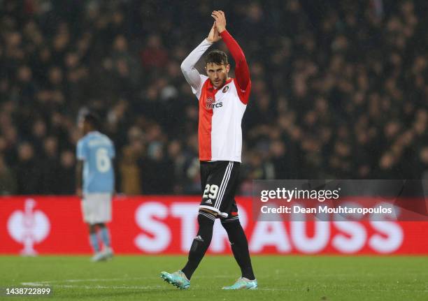 Santiago Gimenez of Feyenoord celebrates scoring their side's first goal during the UEFA Europa League group F match between Feyenoord and SS Lazio...
