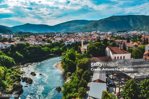 view of the city of mostar and the river neretva. bosnia. balkan countries. - bosnia and hercegovina stockfoto's en -beelden