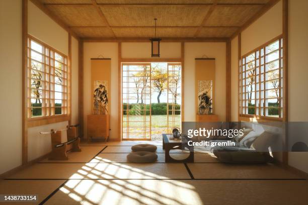 traditional japanese room - traditional home interior stock pictures, royalty-free photos & images