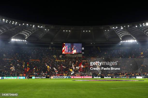 General view of the inside of the stadium as fans of AS Roma enjoy the pre-match atmosphere prior to kick off of the UEFA Europa League group C match...
