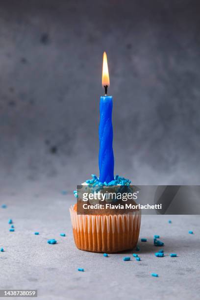 homemade cupcake with candle - cupcake candle stock pictures, royalty-free photos & images