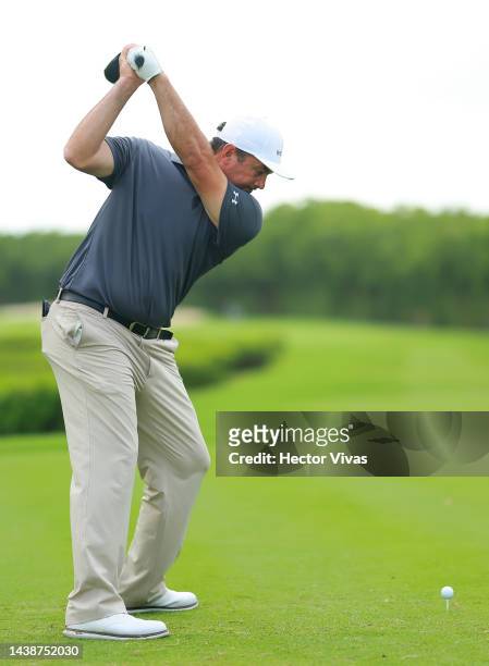 Brad Adamonis of United States plays his shot from the 5th tee during the first round of the World Wide Technology Championship at Club de Gold El...