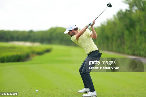 Isidro Benitez of Mexico plays his shot from the 5th tee during the first round of the World Wide Technology Championship at Club de Gold El Camaleon...