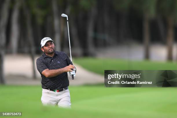 José de Jesús Rodriguez of Mexico plays a shot on the 9th hole during the first round of the World Wide Technology Championship at Club de Gold El...