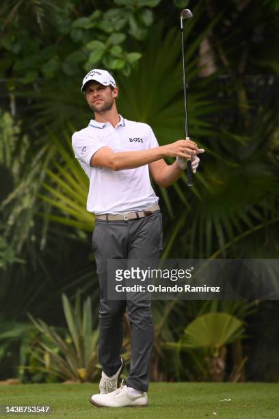 Thomas Detry of Belgium plays a shot on the 8th hole during the first round of the World Wide Technology Championship at Club de Gold El Camaleon on...