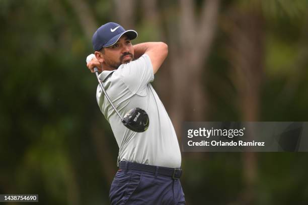 Jason Day of Australia plays his shot from the 7th tee during the first round of the World Wide Technology Championship at Club de Gold El Camaleon...