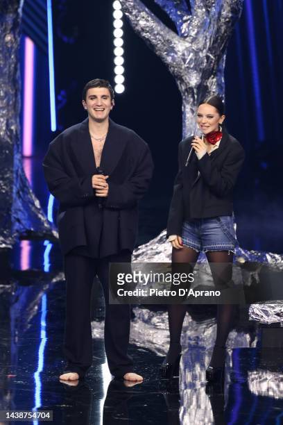 Iako and Francesca Michielin during the second live of X Factor 16 2022 at Repower Theatre on November 03, 2022 in Assago, Italy.