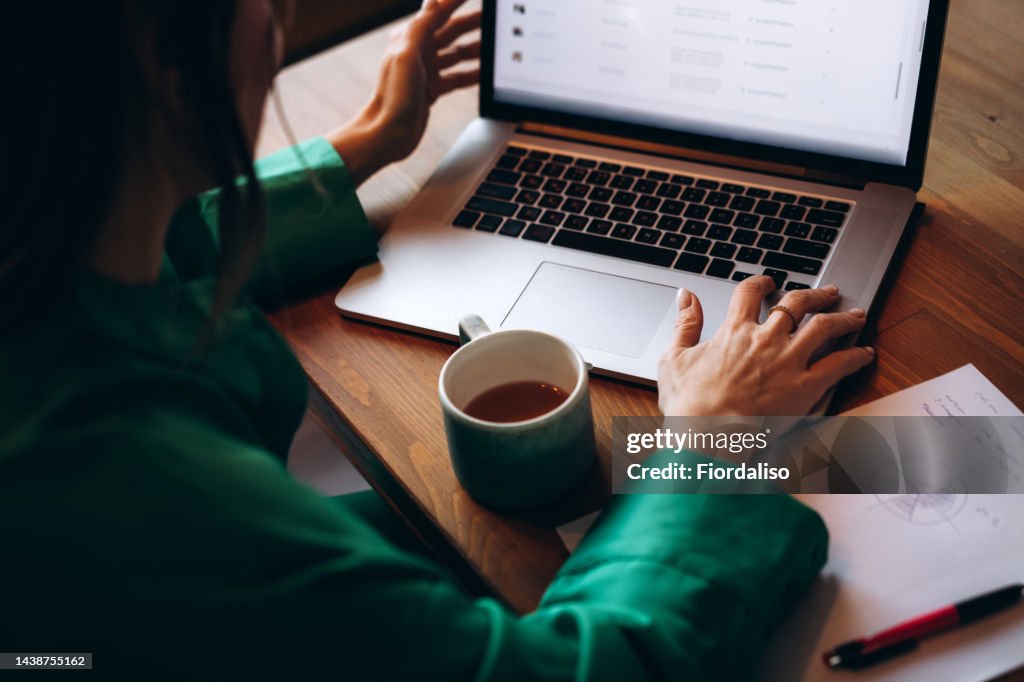 An unrecognizable business woman working on his laptop in the office