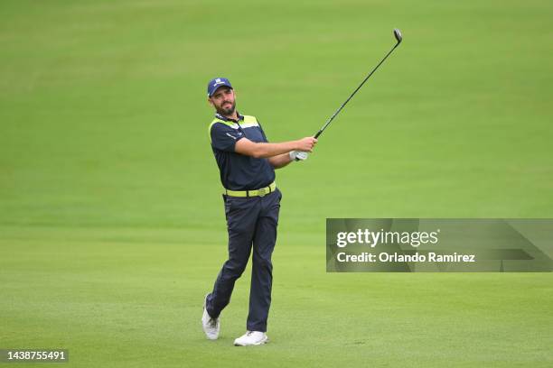 Troy Merritt of United States plays a shot on the 7th hole during the first round of the World Wide Technology Championship at Club de Gold El...