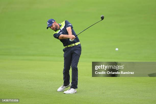 Troy Merritt of United States plays a shot on the 7th hole during the first round of the World Wide Technology Championship at Club de Gold El...