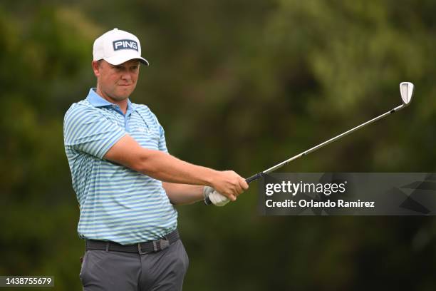 Daffue of South Africa plays a shot on the 10th hole during the first round of the World Wide Technology Championship at Club de Gold El Camaleon on...