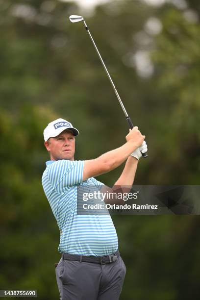 Daffue of South Africa plays a shot on the 10th hole during the first round of the World Wide Technology Championship at Club de Gold El Camaleon on...