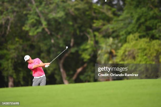 Matti Schmid of Germany plays a shot on the during the first round of the World Wide Technology Championship at Club de Gold El Camaleon on November...