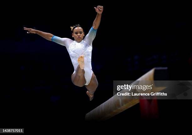 Rebeca Andrade of Team Brazil competes on Balance Beam during the Women's All-Around Final on Day Six of the FIG Artistic Gymnastics World...