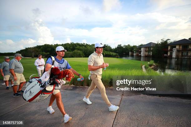 Sebastian Vazquez of Mexico walks from the green of the 5th hole to the tee box of the 6th hole during the first round of the World Wide Technology...